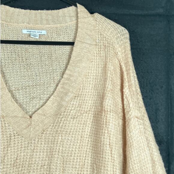 American Eagle Womens Sweater Beige V Neck Oversized Knit Stretch Large - Picture 5 of 12